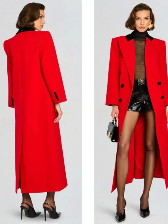 RETROFETE Constance Double Breasted Long Cardinal Red Over Coat Size S/M - Picture 5 of 11